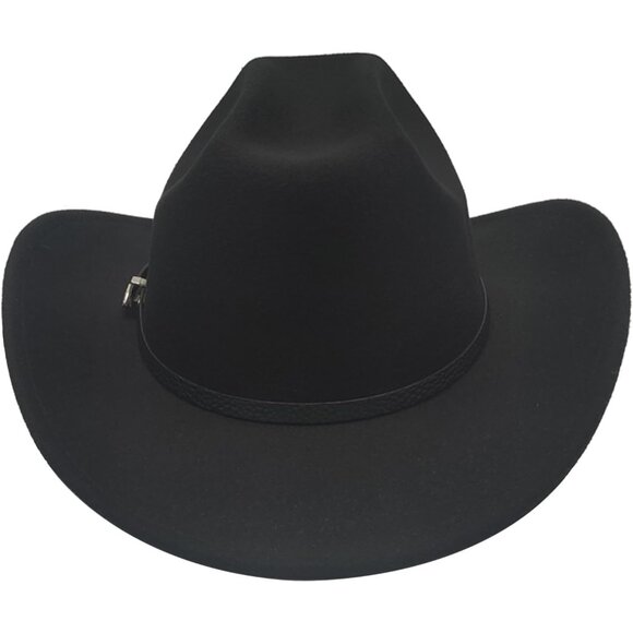 Unisex Black Western with Leather Buckle Band Classic Fedora Cowboy Felt Hat - Picture 4 of 7